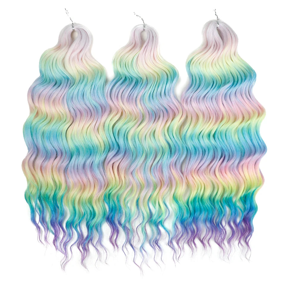 FREEDOM Synthetic Curly Braiding Hair Extensions 24 Inch/60 cm Long Deep Wavy Twist Crochet Braids Hair Ombre Brown Rainbow Hair
