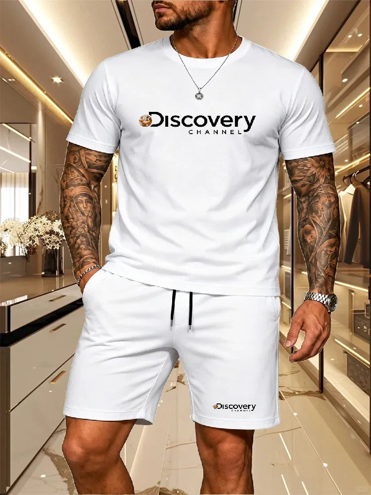 2026 Summer Men's Streetwear 2 Piece Set O-Neck T-Shirt+Sports Shorts Quick Dry Fitness Gym Running Suit Hot Sale Fashion Casual