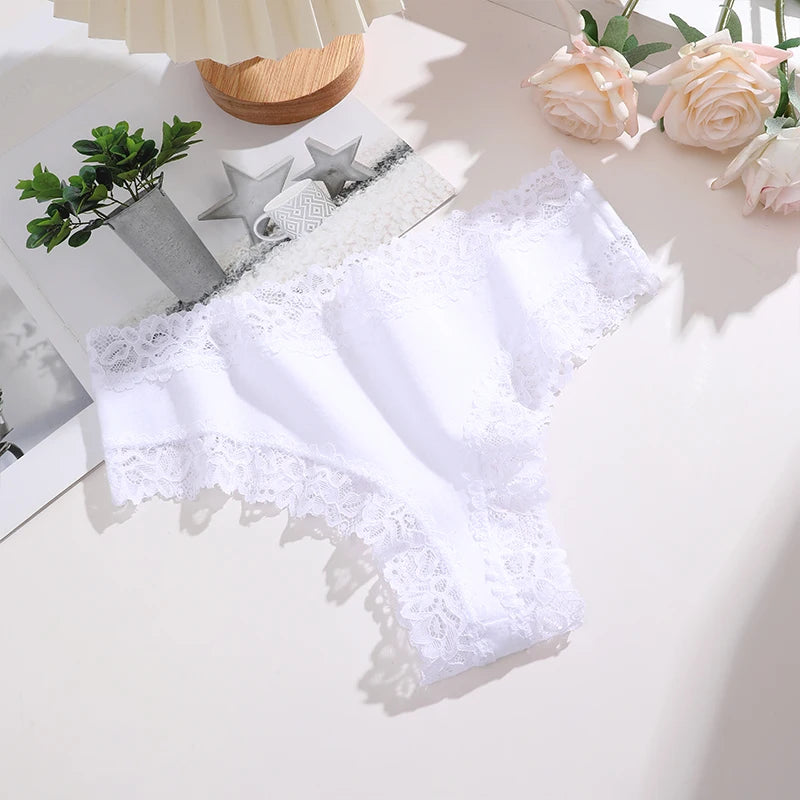 FINETOO 1Pc Sexy Cotton Brazilian Underwear Sexy Lace Panties for Women Female Low Waist Floral Lingerie Briefs Ladies Intimates