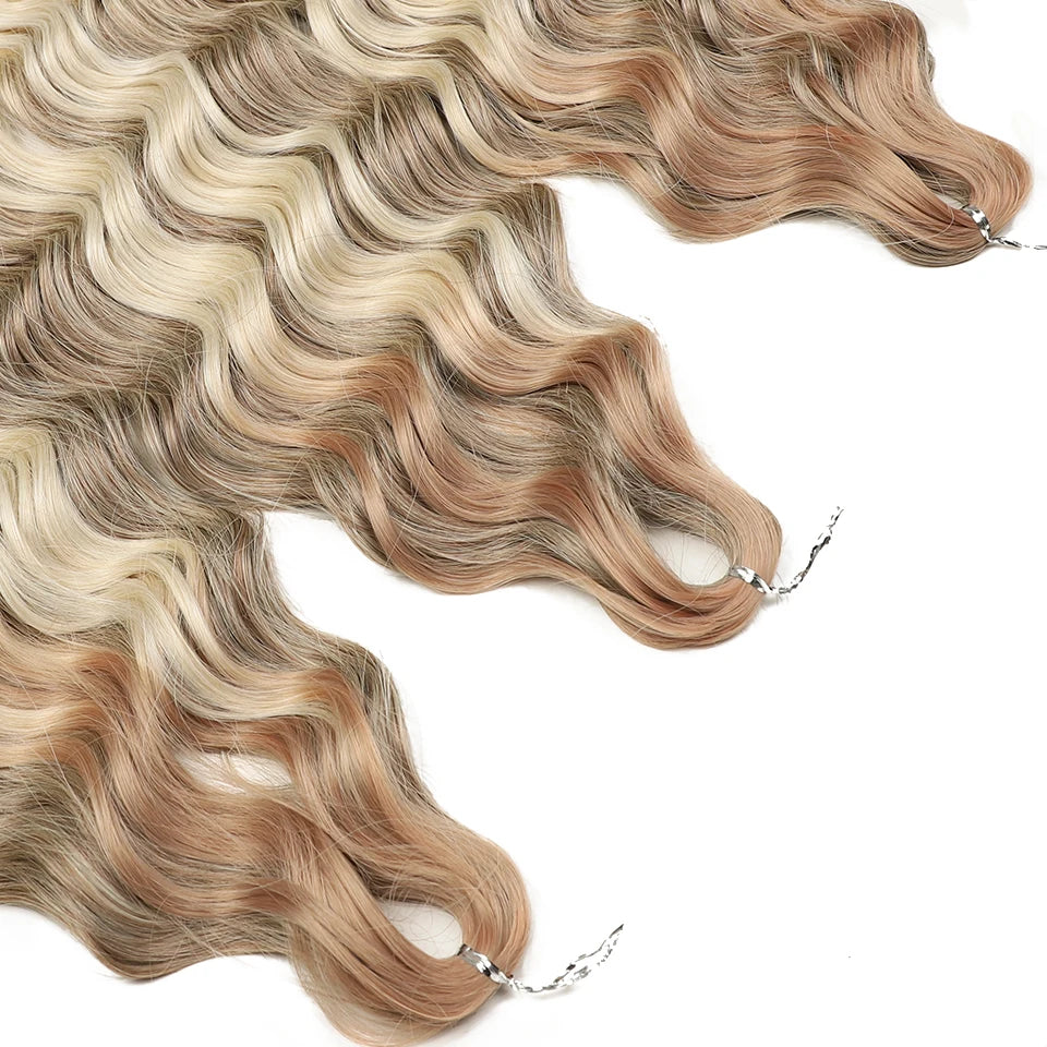 FREEDOM Synthetic Curly Braiding Hair Extensions 24 Inch/60 cm Long Deep Wavy Twist Crochet Braids Hair Ombre Brown Rainbow Hair