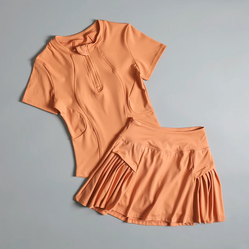 Running sports suit for women 2025 summer new high-end tennis semi-zipper yoga top badminton fitness suit