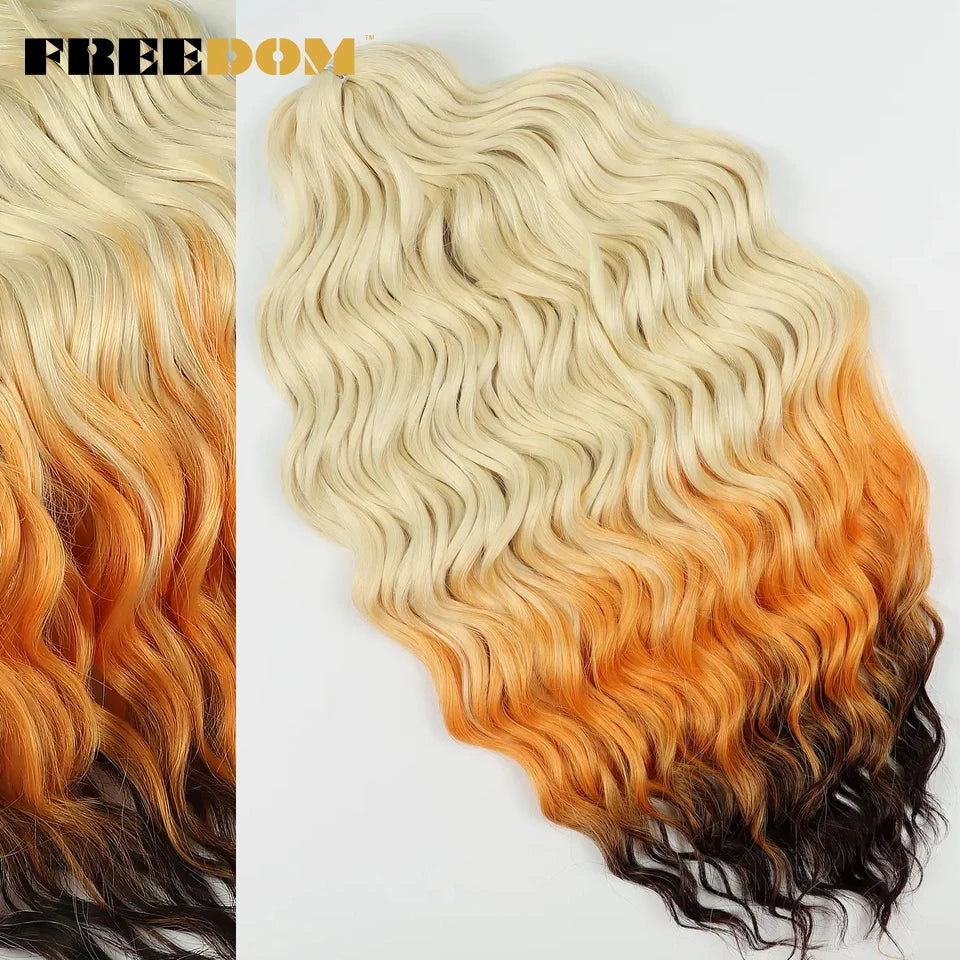 FREEDOM Synthetic Curly Braiding Hair Extensions 24 Inch/60 cm Long Deep Wavy Twist Crochet Braids Hair Ombre Brown Rainbow Hair