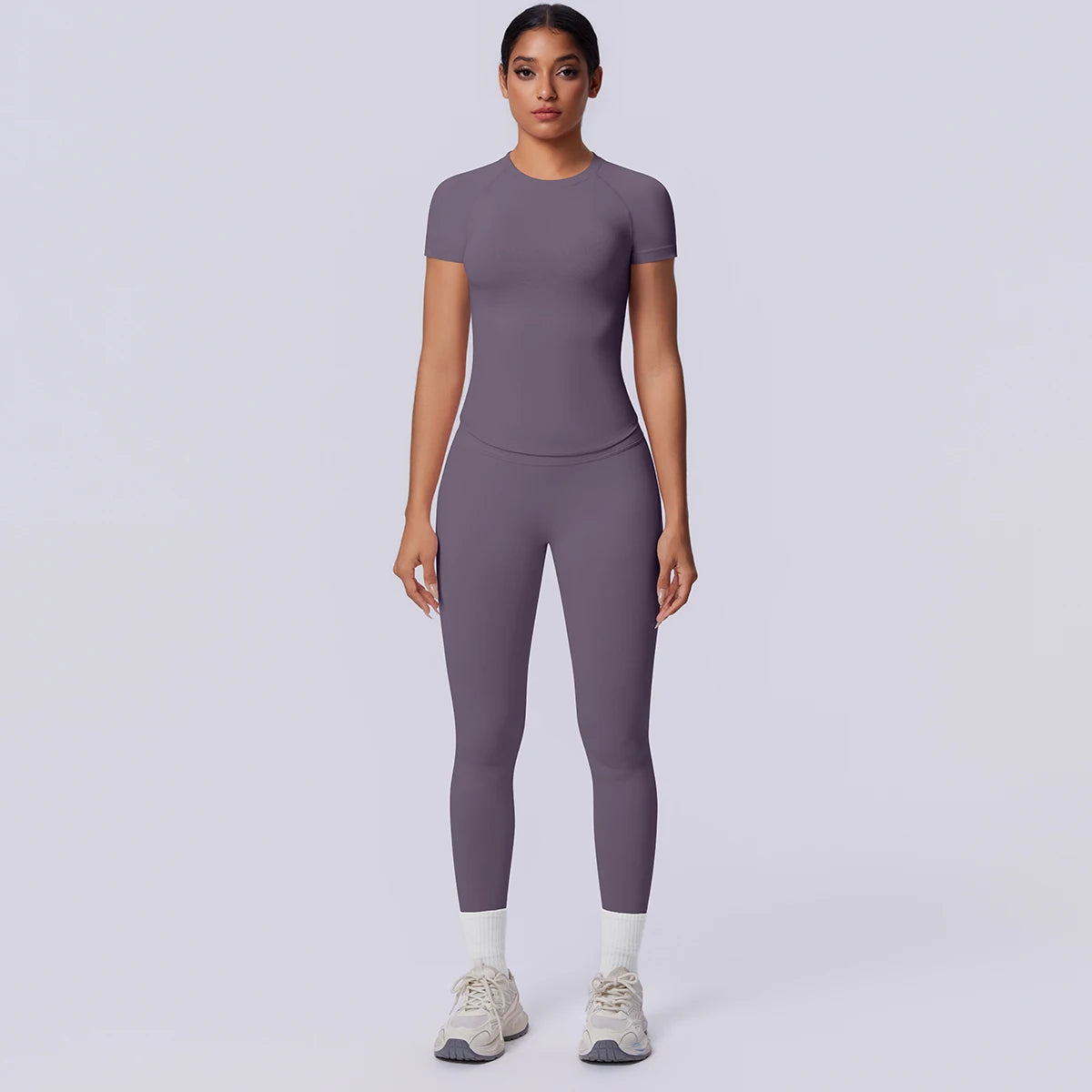 Rooftrellen New 2PCS/set Yoga Set Summer Quick Drying Fitness Sports Workout Top T-Shirt High Stretch Seamless Yoga Leggings Set