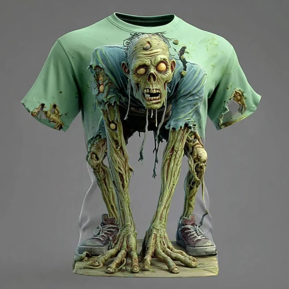 Fun Skull Zombie Horror Patte 3DPatte Sport Quickdry Breatha Men's T-Shirt Outdoor Street Cosplay Parent-child Clothing Summer