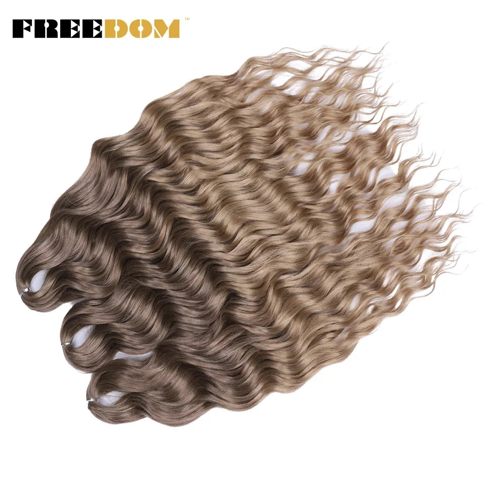 FREEDOM Synthetic Curly Braiding Hair Extensions 24 Inch/60 cm Long Deep Wavy Twist Crochet Braids Hair Ombre Brown Rainbow Hair