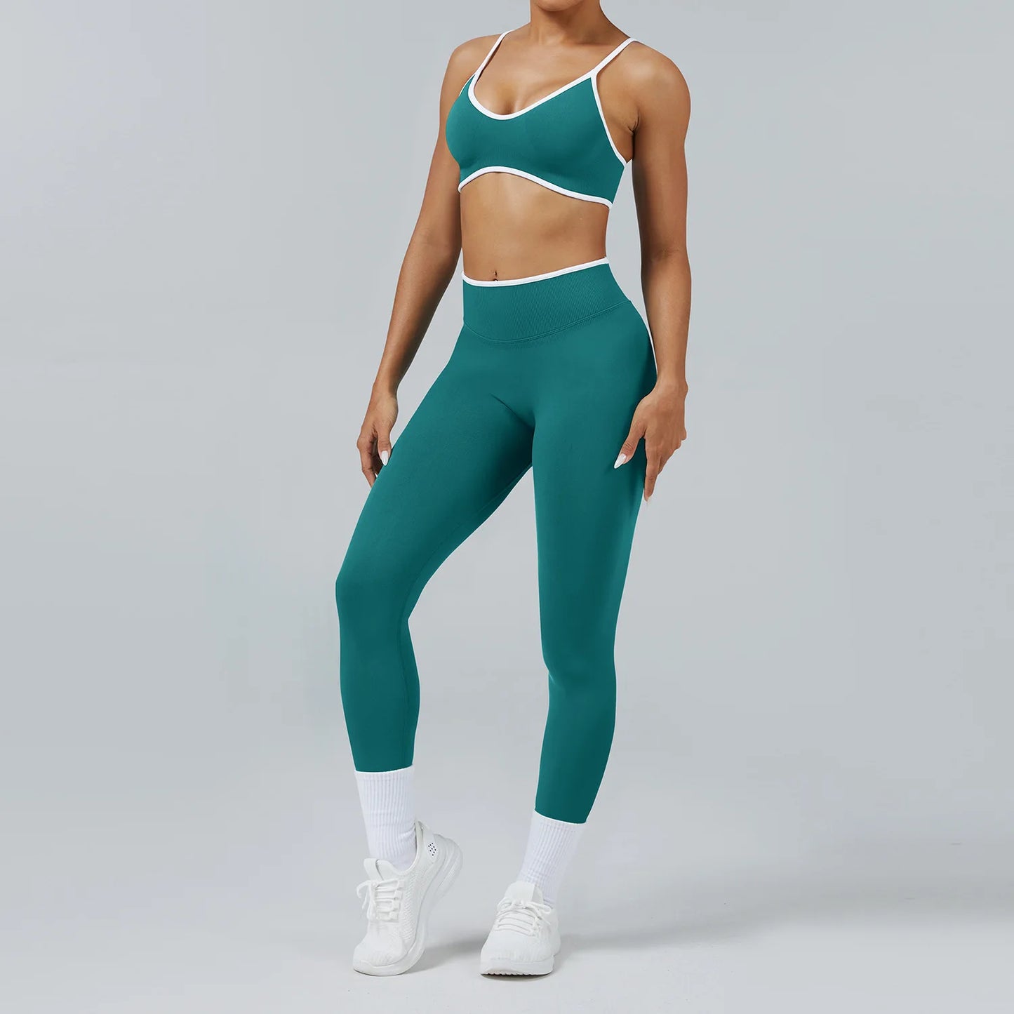 Seamless 2PCS Legging Sets Women's Strappy Sports Bras and Leggings High Waist Fitness Sculpt Leggings Running Pants Gym Suits