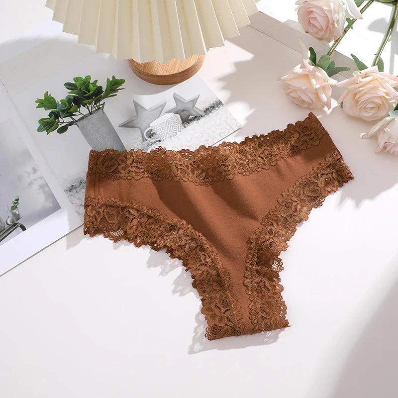 FINETOO 1Pc Sexy Cotton Brazilian Underwear Sexy Lace Panties for Women Female Low Waist Floral Lingerie Briefs Ladies Intimates