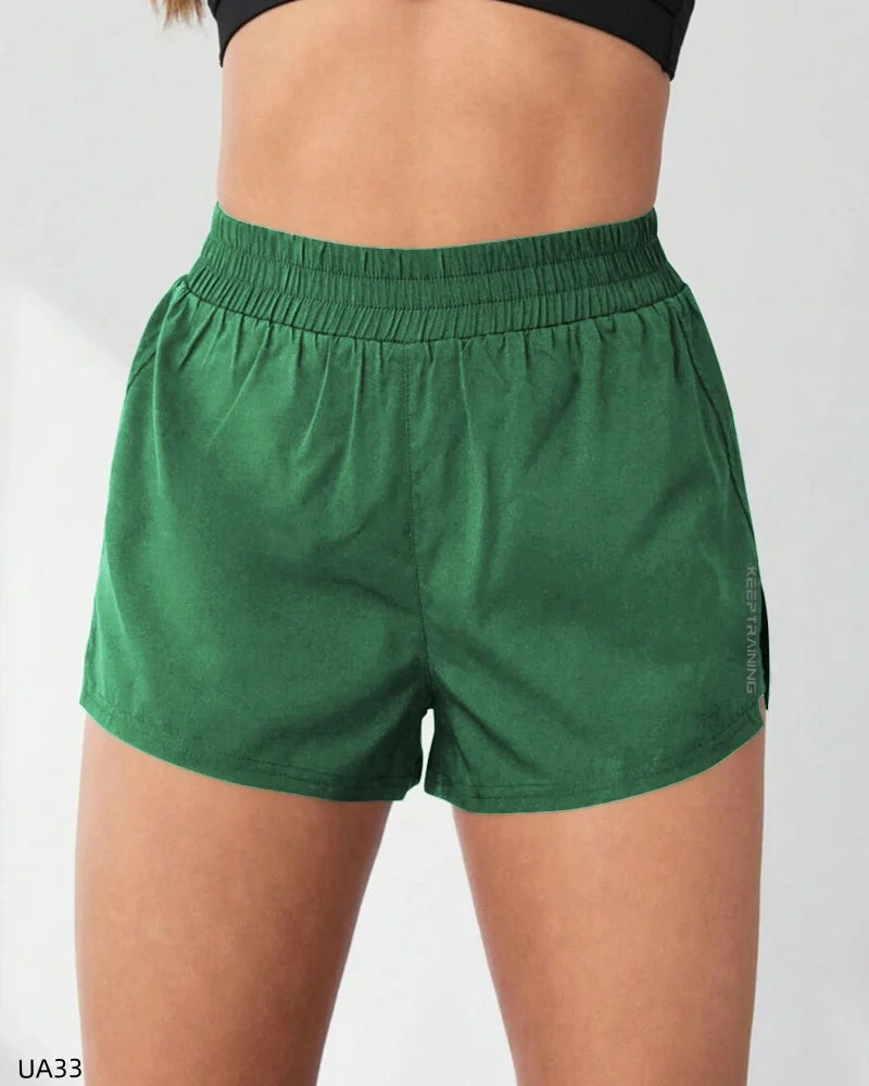 2026 Summer New Women's Solid Color Leisure Outdoor Sports Vacation Two Loose Yoga Quick drying Anti glare Fitness Shorts