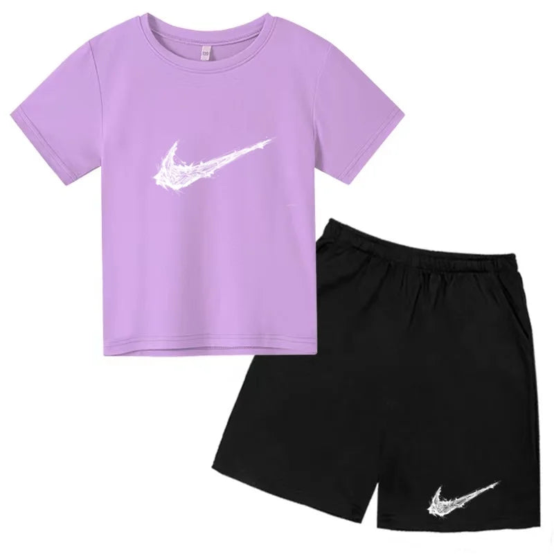 Summer Brand White T-shirt+Shorts Two-piece Set Kids New Clothing Fashion Letter Boy Girl3-13Yrs Sports Short-sleeved Casual Set