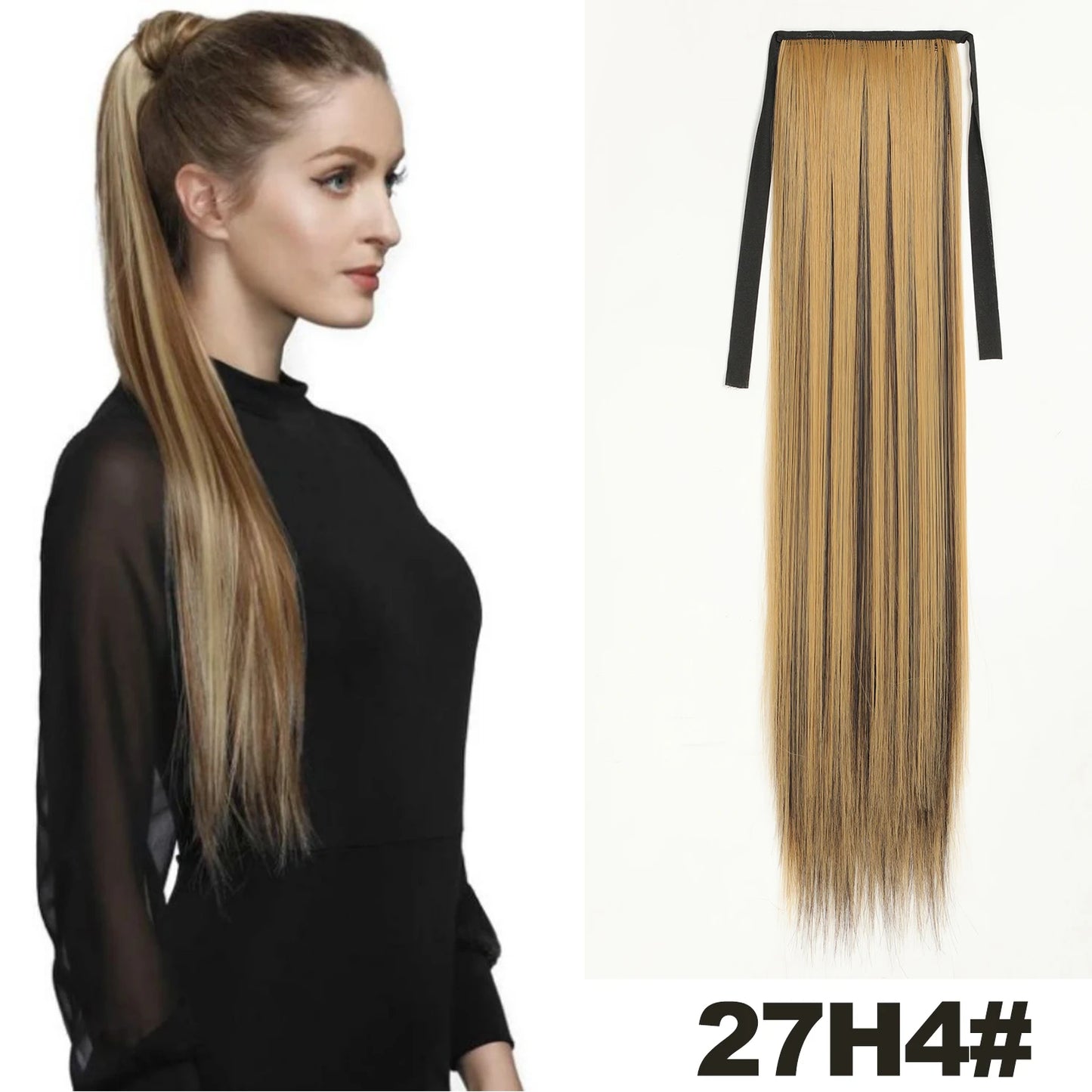 Straight Long Ponytail Extensions 22inch Natural Black Wrap Around Synthetic Hair Piece Pony Tail Hair Hairpieces for Women Girl