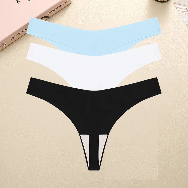 3PCS/SET Sexy G-String Underwear Female T-back Intimates Lingerie Seamless Low Waist Underpants 10 Color Lady Bikini Panty XS-XL