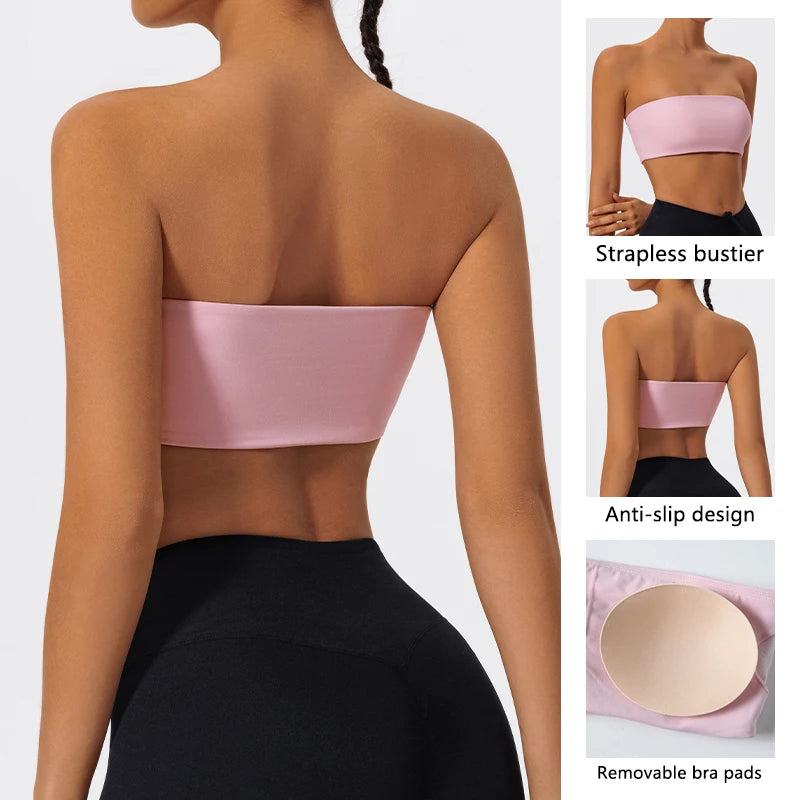 Strapless Sports Bra Gym Crop Top Women Quick-Drying Yoga Clothes Women Tube Bra Fitness Chest Wrap Underwear Workout Bra Female