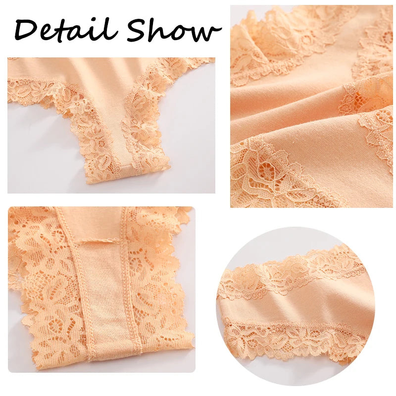 FINETOO 1Pc Sexy Cotton Brazilian Underwear Sexy Lace Panties for Women Female Low Waist Floral Lingerie Briefs Ladies Intimates