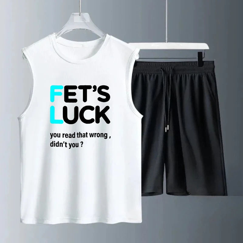 Men's Tank Top Sets 2026 Summer Quick drying sports oversize beach 2 piece set running seaside  Suit for man Breathable