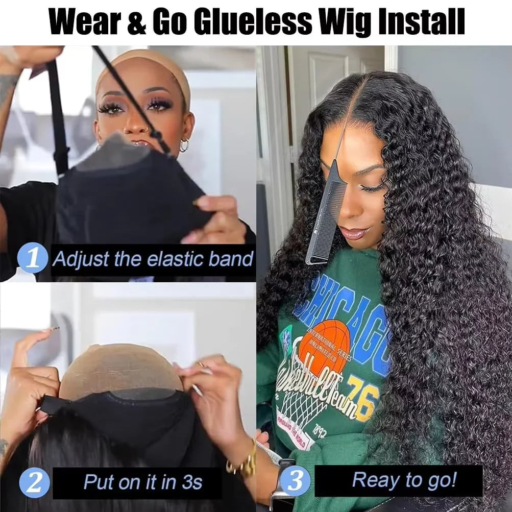 MYLOCKME Glueless Wigs Human Hair 6x4 Curly Wave Lace Closure Wigs Deep Wave 9x6 5x5 Lace Closure Wig Pre Cut Curly Human Hair Water Wave 200%