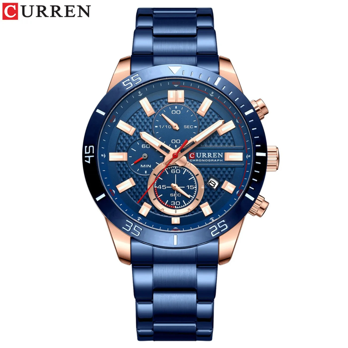 CURREN Men's Fashion Sports Waterproof Stainless Steel Luminous Quartz Watch Classic Business Casual Date Watch Reloj Hombre