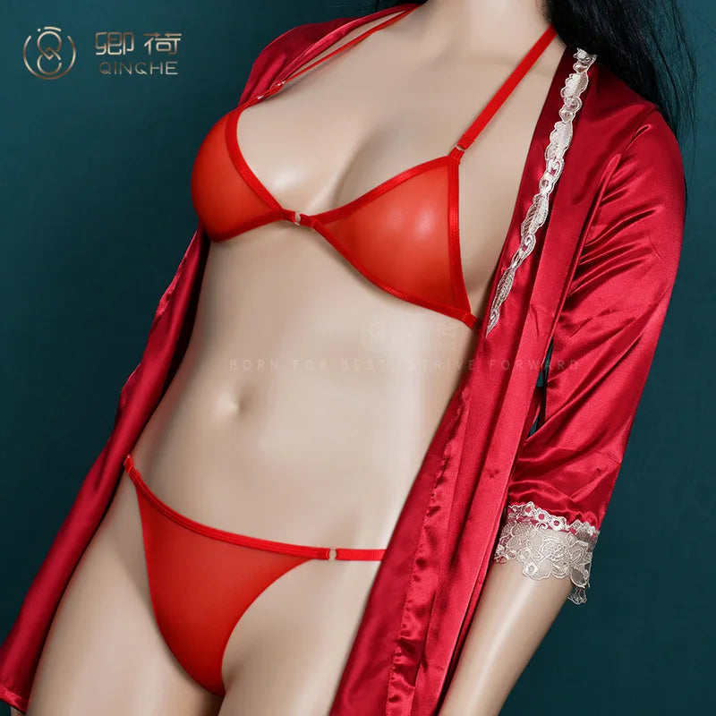 Sexy Women Bra Set Ultra-Thin Invisible Transparent Women's Lingerie Bra Panties Set Adjustable