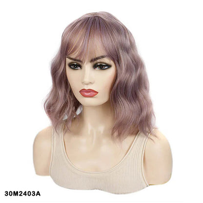 Jeedou 14 Inch Water Wave Bob Wig With Air Bangs Matte Synthetic Short Wavy Wigs For Women Daily Cosplay Colorful Wig