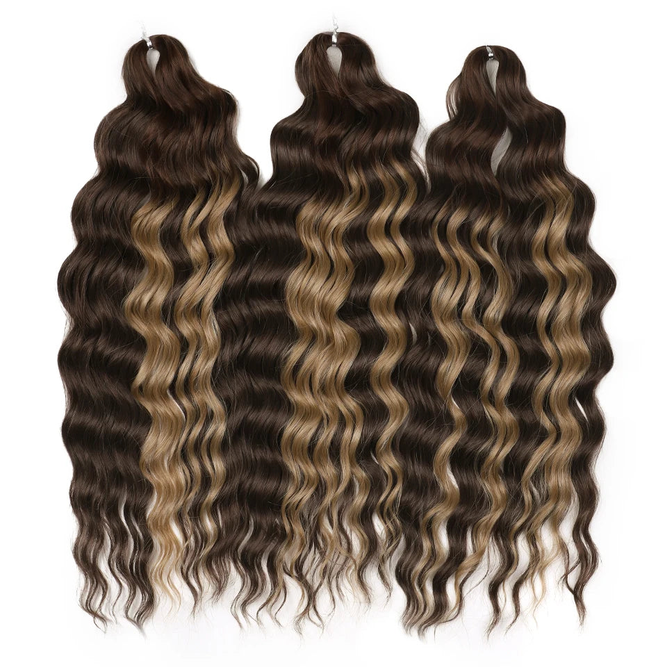 FREEDOM Synthetic Curly Braiding Hair Extensions 24 Inch/60 cm Long Deep Wavy Twist Crochet Braids Hair Ombre Brown Rainbow Hair
