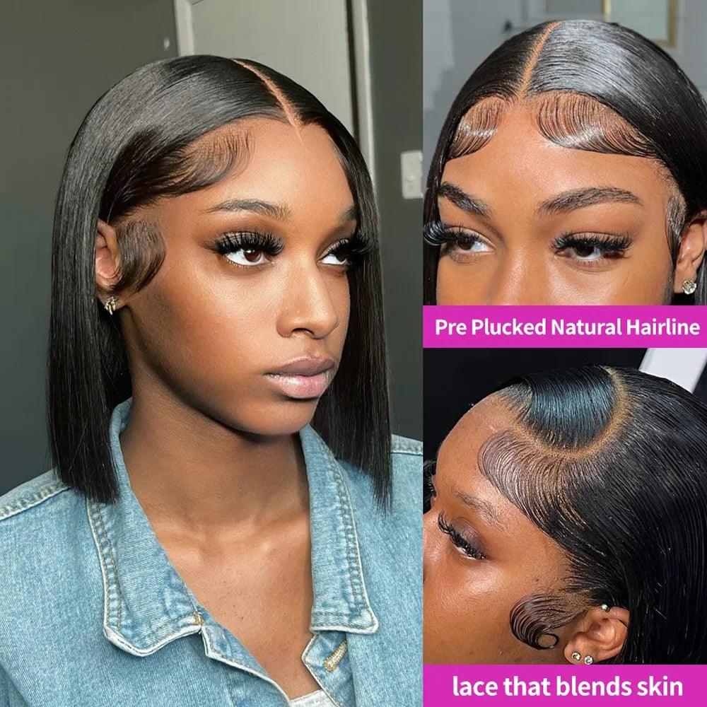 Brazilian HD Transparent 2x4 Bone Straight Short Bob Human Hair Wigs Straight Lace Front Wigs Bob Wig For Women
