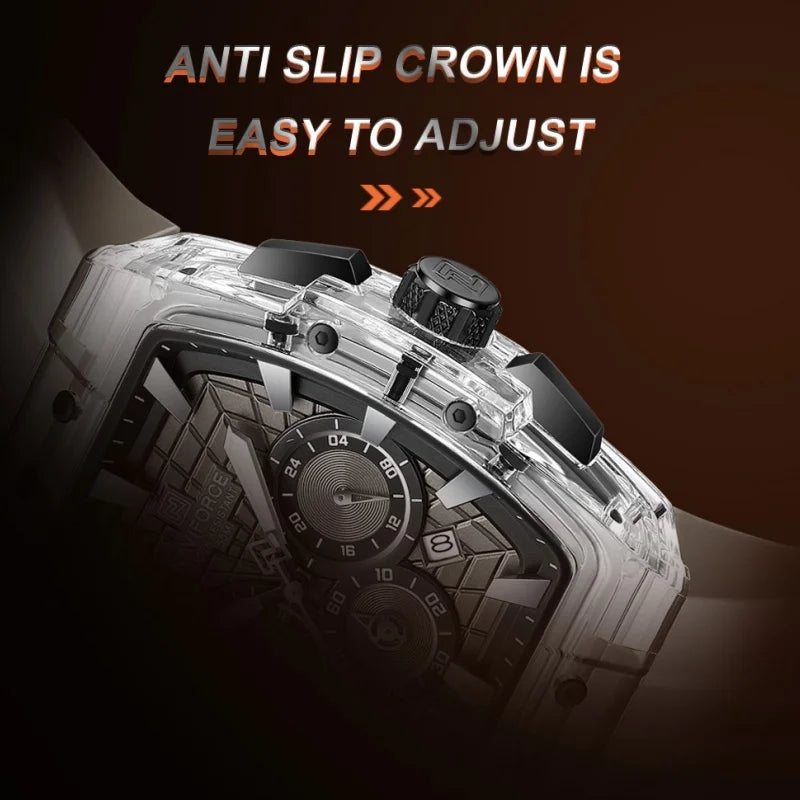 NAVIFORCE Mens Sport Watches 5ATM Waterproof Chronograph Tonneau Silicone Strap Luminous Casual Quartz Male Wristwatch Gifts box