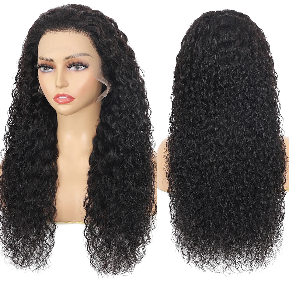 100% Brazilian Human Hair 13x6 Water Wave HD Lace Front Wig 180% Density Glueless Pre Plucked Deep Curly 5x5 HD Lace Closure Wig