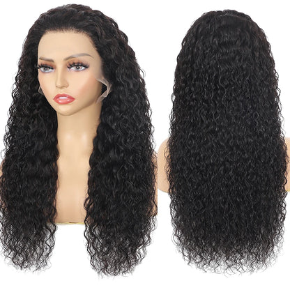 100% Brazilian Human Hair 13x6 Water Wave HD Lace Front Wig 180% Density Glueless Pre Plucked Deep Curly 5x5 HD Lace Closure Wig
