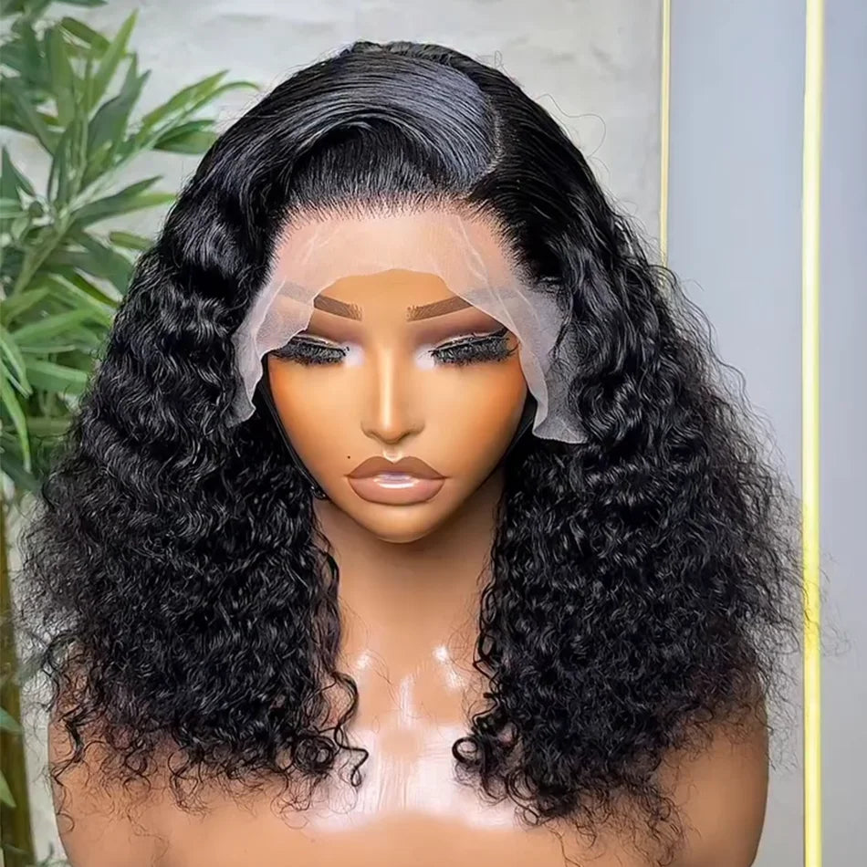Water Wave Lace Front Wig Deep Free Part Lace Closure Wigs Bob Lace Wigs Brazilian Wet and Wavy Human Hair Wigs for Black Women Pre plucked Can be Dyed 12 14 16Inch