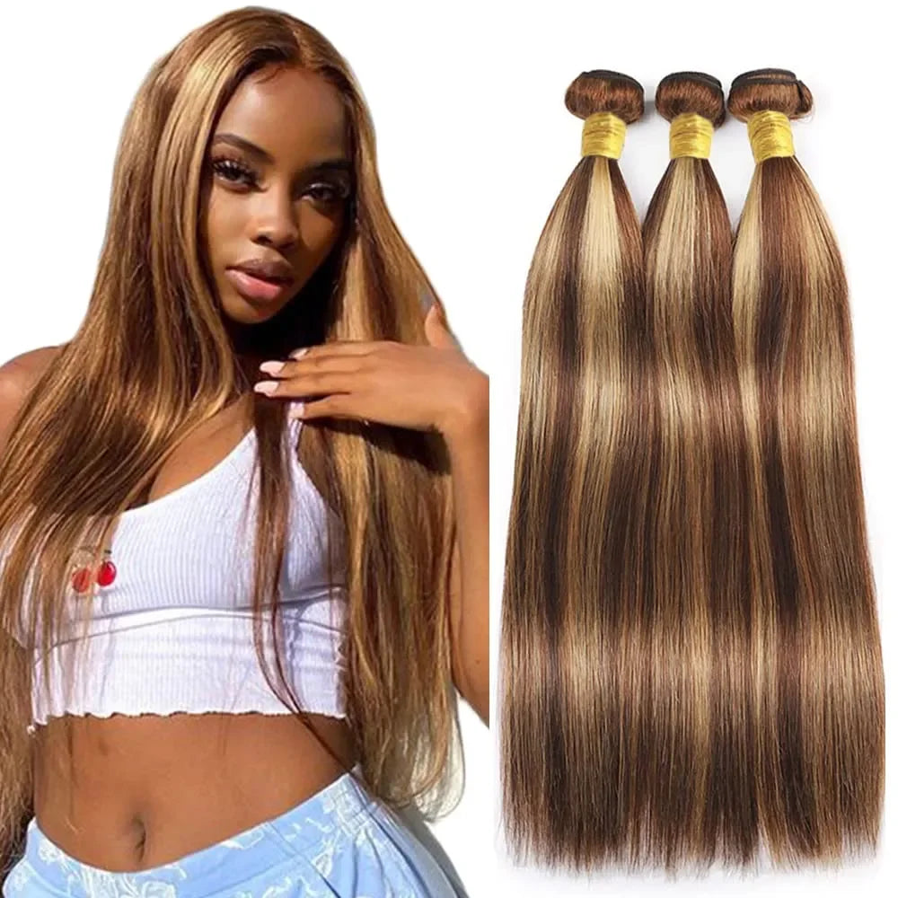 Piano Color 4/27 Straight Bundles Virgin Human Hair Brazilian Hair Weaving Highlight Human Hair 2/3 Bundles Deals For Extensions