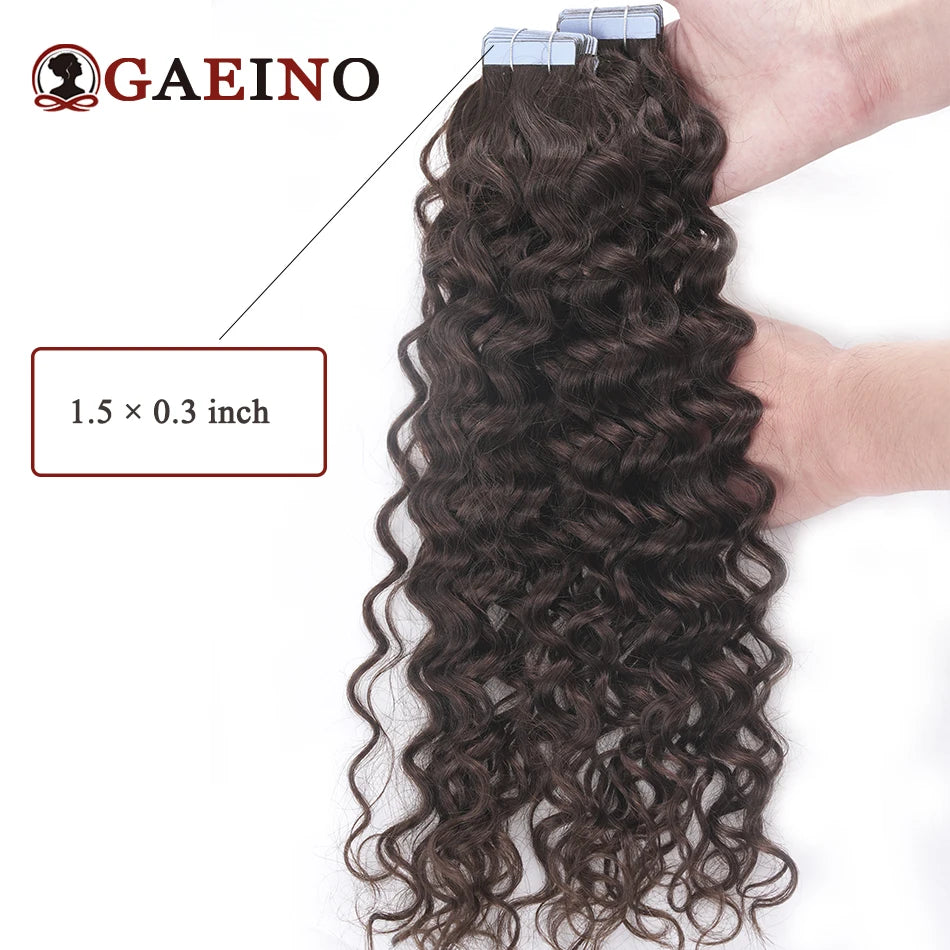 Water Wave Tape in Human Hair Extension Brazilian Hair Skin Weft Tape in Curly Human Hair 20 Pcs/Set Black Brown Blonde Color