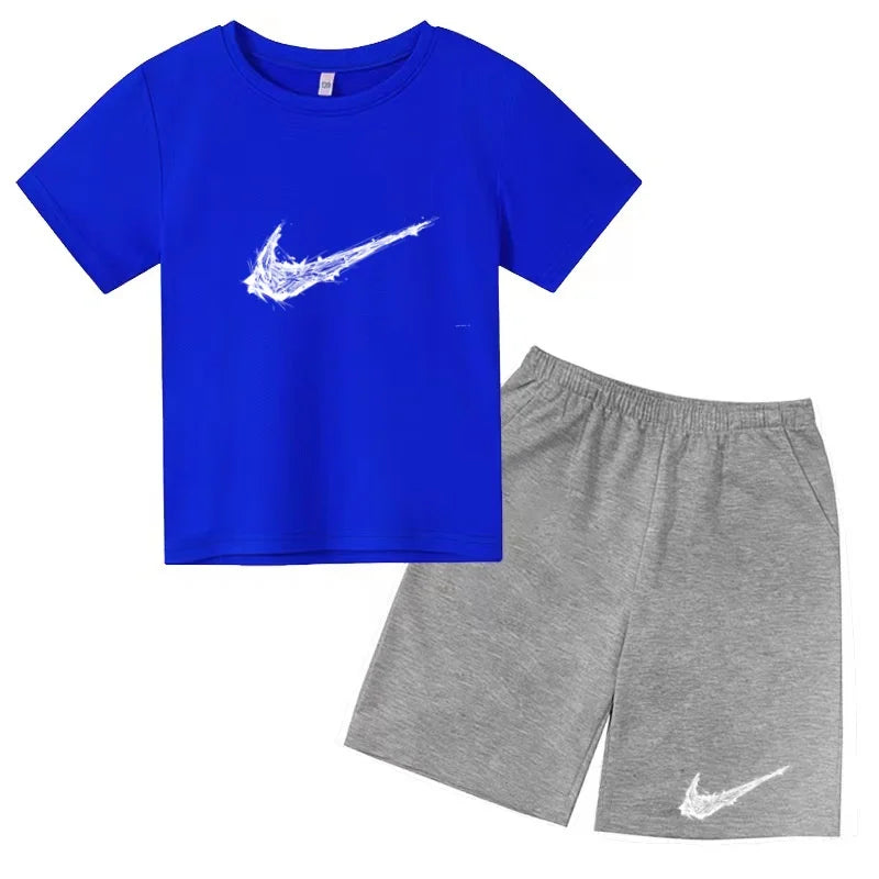Summer Brand White T-shirt+Shorts Two-piece Set Kids New Clothing Fashion Letter Boy Girl3-13Yrs Sports Short-sleeved Casual Set