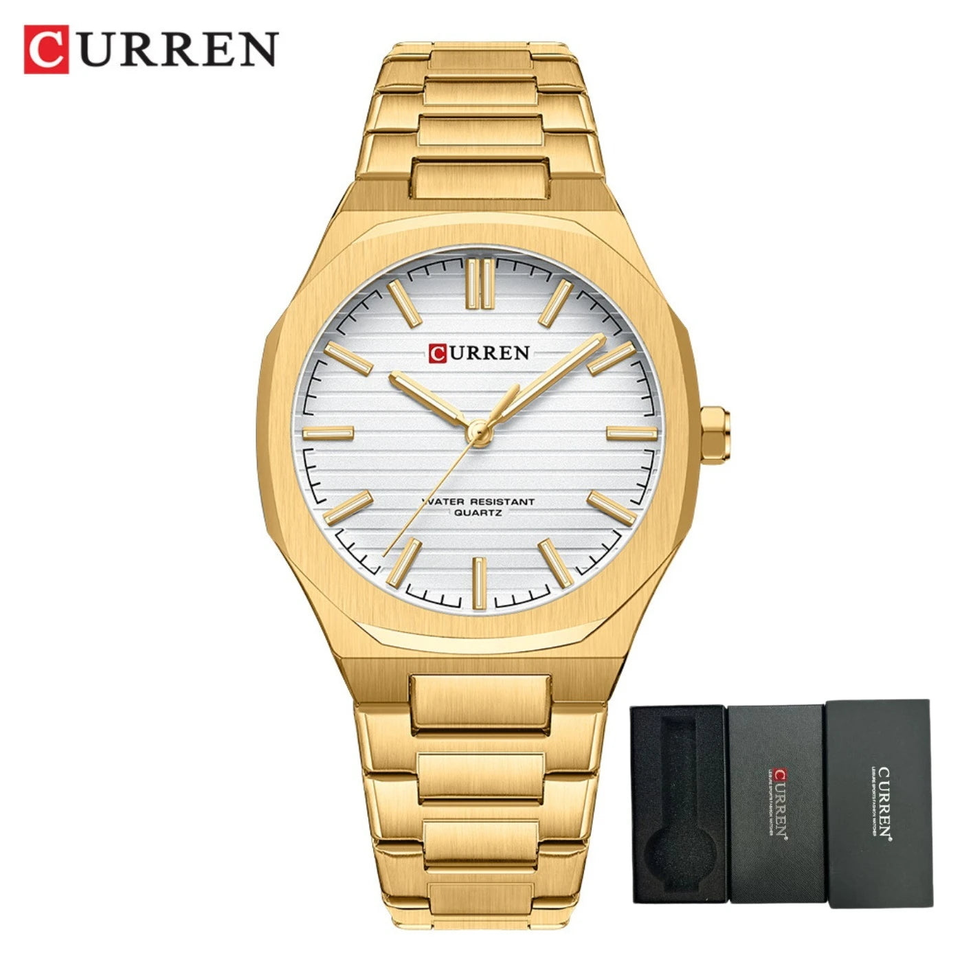 CURREN 8456 Business Quartz Stainless Steel Strap Watch Square Dial Casual Style Wristwatch with Waterproof Function