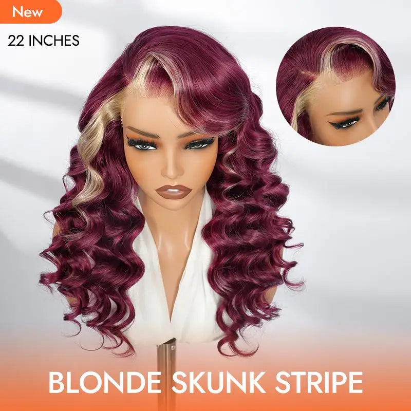 Alipearl Hair Side Part 13x4 Burgundy 99J Wig with Blonde Ombre Human Hair Lace Frontal Wig Ocean Wave Glueless Wig Pluck