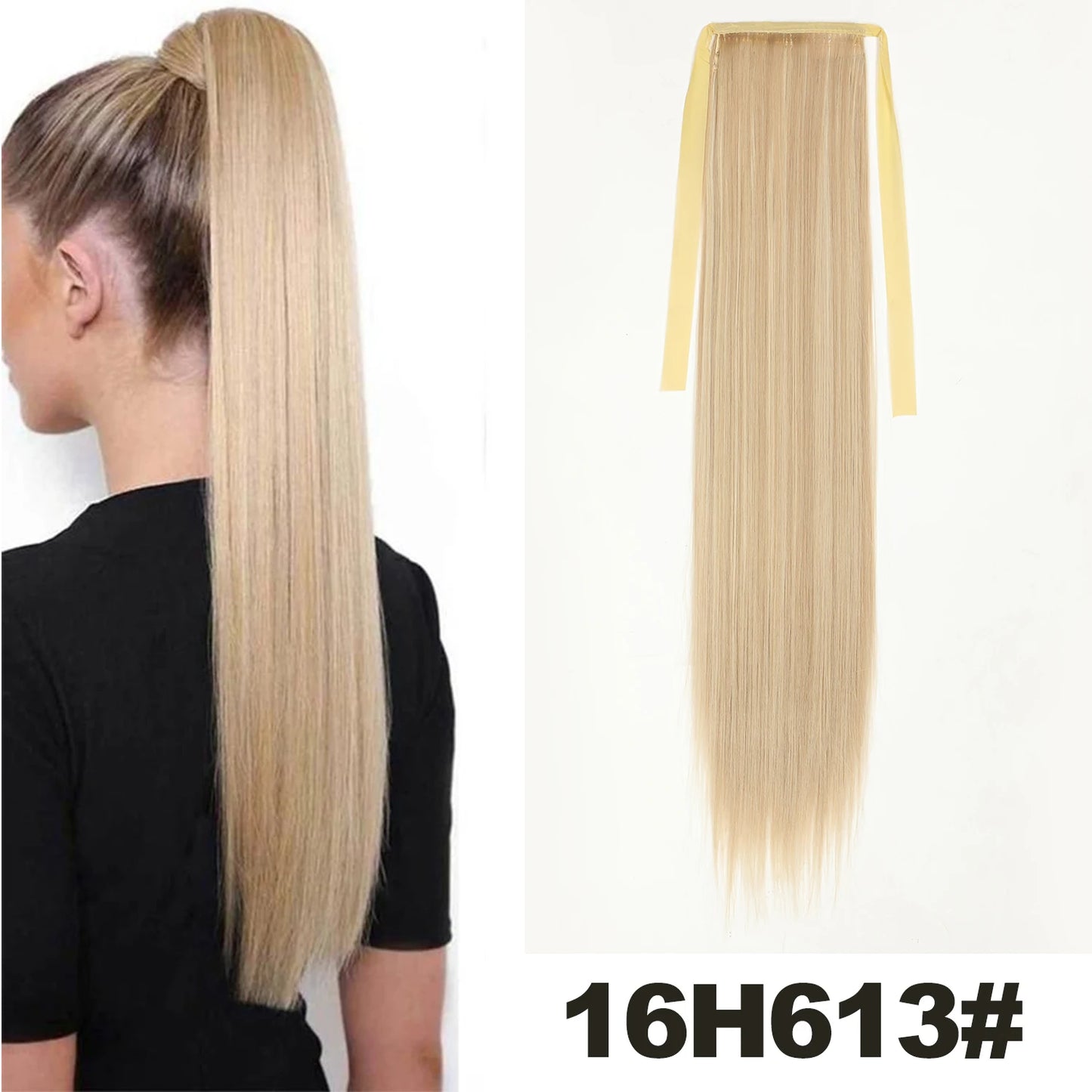 Straight Long Ponytail Extensions 22inch Natural Black Wrap Around Synthetic Hair Piece Pony Tail Hair Hairpieces for Women Girl
