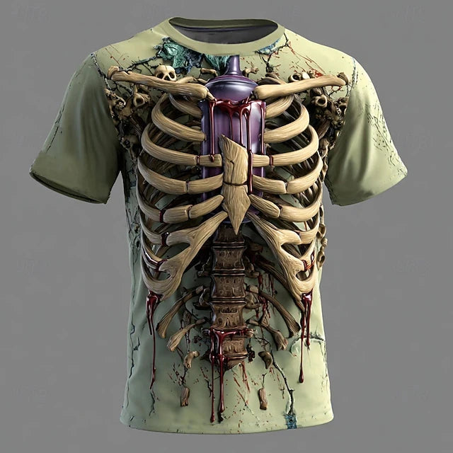 Fun Skull Zombie Horror Patte 3DPatte Sport Quickdry Breatha Men's T-Shirt Outdoor Street Cosplay Parent-child Clothing Summer