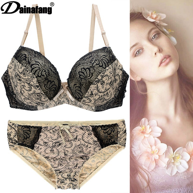 Foreign Trade Large Size Bra Set Printed Lace Intimates Set Dunhuang Amazon Popular Cross-Border Intimates Bra