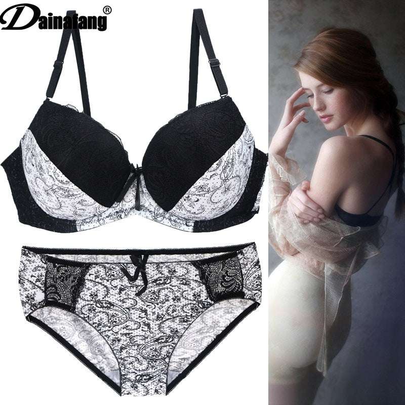 Foreign Trade Large Size Bra Set Printed Lace Intimates Set Dunhuang Amazon Popular Cross-Border Intimates Bra