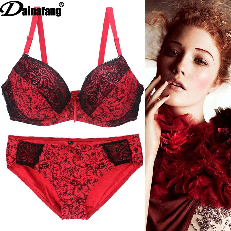 Foreign Trade Large Size Bra Set Printed Lace Intimates Set Dunhuang Amazon Popular Cross-Border Intimates Bra