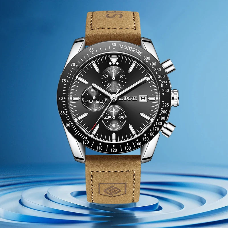 LIGE Retro Fashion Outdoor Quartz Man Watch Military Classic Clocks Casual Sports Leather Belt Waterproof Auto Date Watches Male