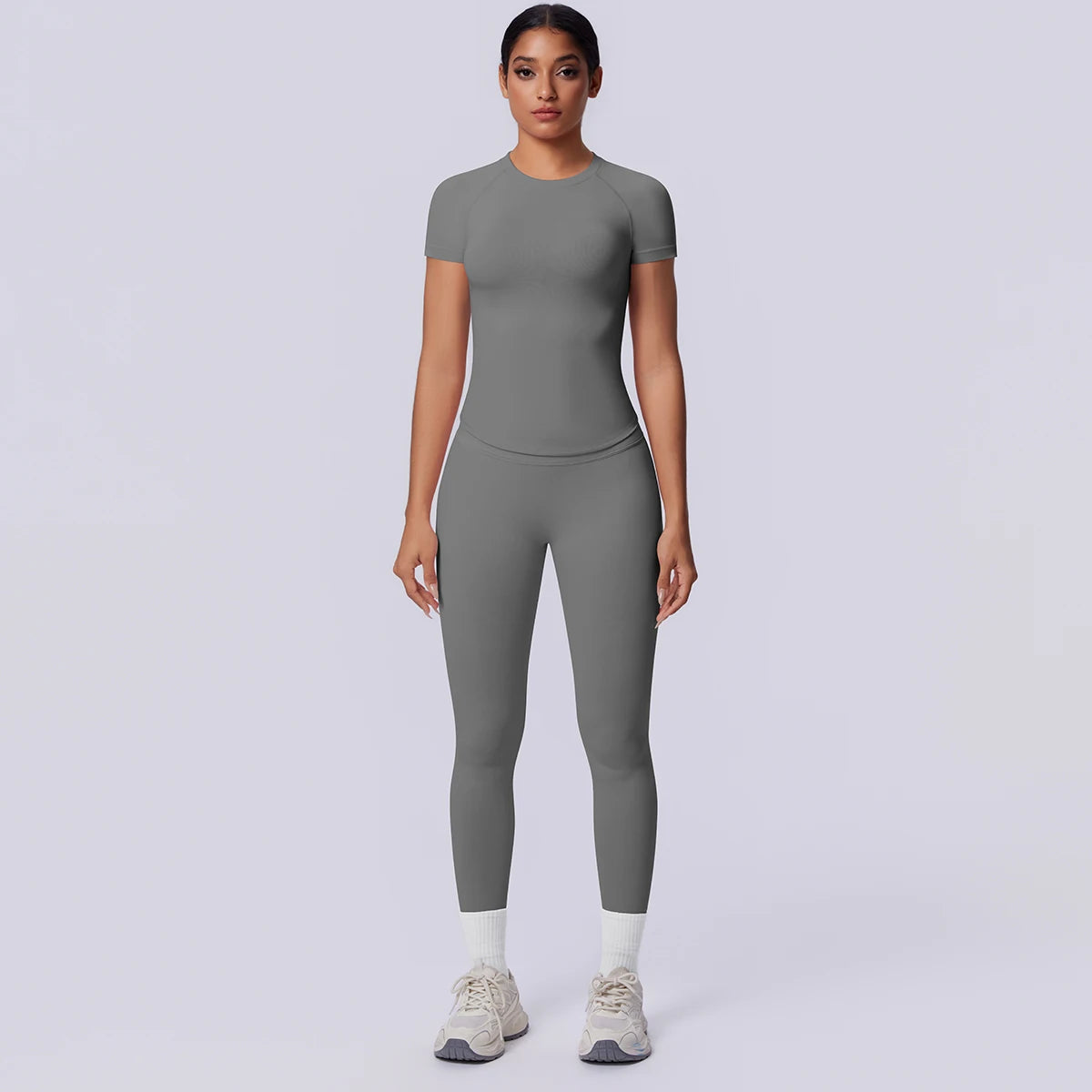 Rooftrellen New 2PCS/set Yoga Set Summer Quick Drying Fitness Sports Workout Top T-Shirt High Stretch Seamless Yoga Leggings Set