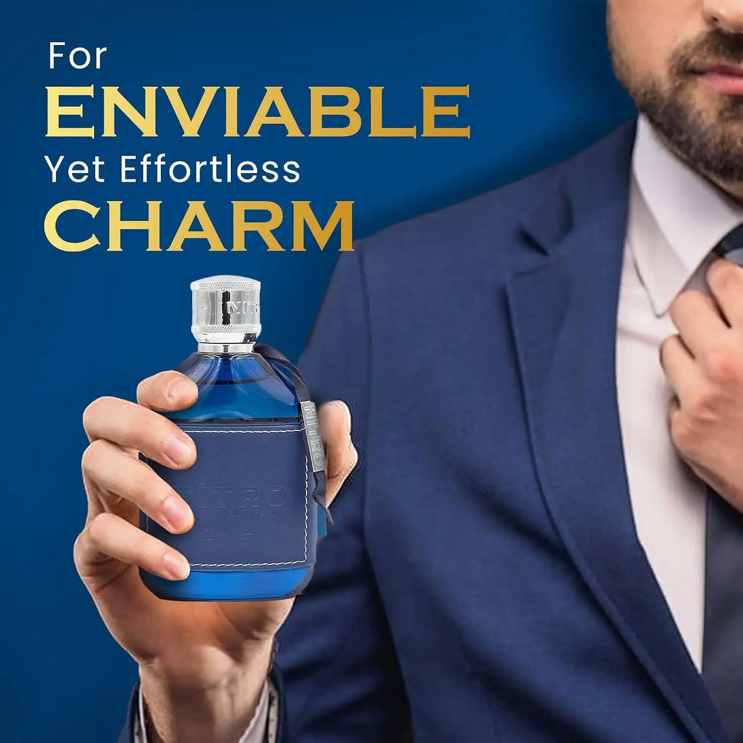 Nitro Blue Dumont Men EDP Perfume 100ml Fresh Marine Citrus Cologne Blue Glass Bottle Silver Cap Luxury Black Gift Box Daily Summer Business Wear