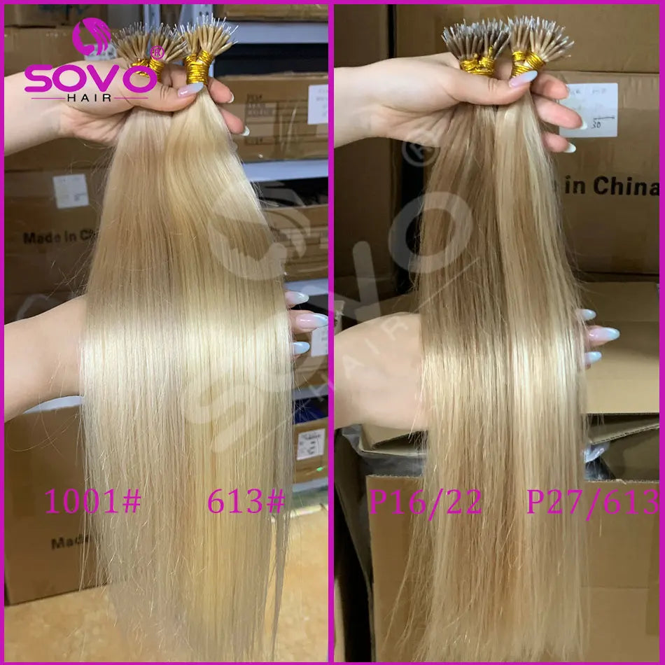 Nano Ring Hair Extensions Human Hair 100 Strands Remy European Straight Hair Natural Blonde Invisible Reusable