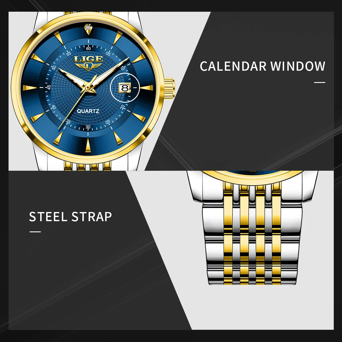 LIGE New 2026 Luxury Man Watch Waterproof Stainless Steel Luminous Date Watch Fashion Simple Casual Man’s Quartz Watches Box