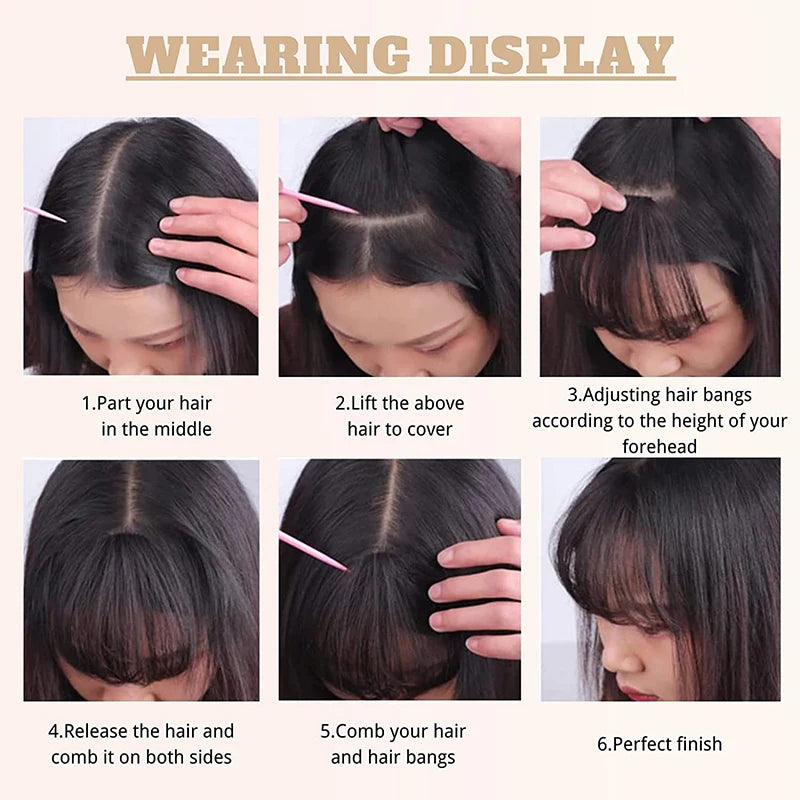 Synthetic Hair Clip In Bangs Brown Colored Invisible Front Fringes Clip in Hair Air Bangs Natural Black Fake Hair Bangs For Girl