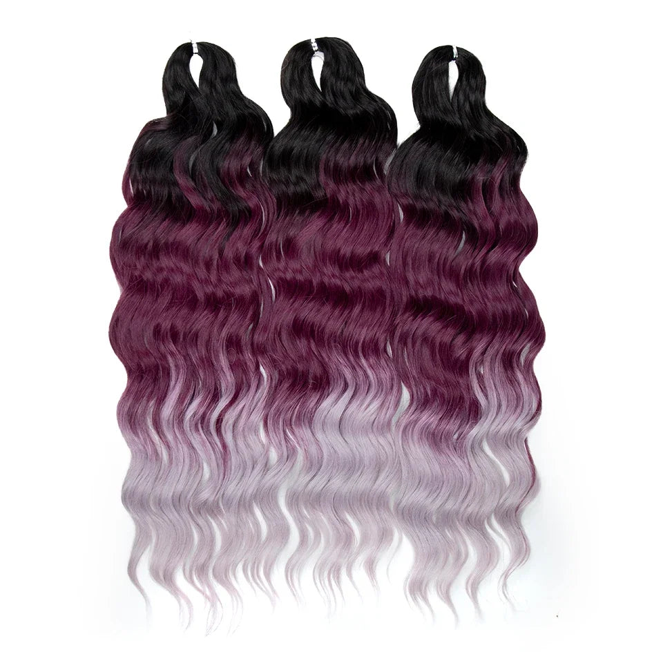 FREEDOM Synthetic Curly Braiding Hair Extensions 24 Inch/60 cm Long Deep Wavy Twist Crochet Braids Hair Ombre Brown Rainbow Hair