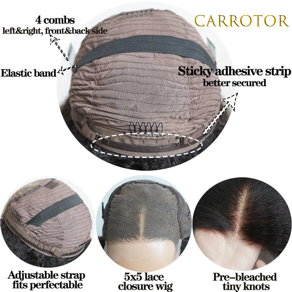 Kinky Straight And Body Wave 5x5 Transparent Lace Closure Pre Plucked Human Hair Glueless Wig Ready To Wear For Daily Use