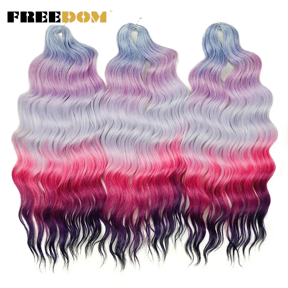 FREEDOM Synthetic Curly Braiding Hair Extensions 24 Inch/60 cm Long Deep Wavy Twist Crochet Braids Hair Ombre Brown Rainbow Hair