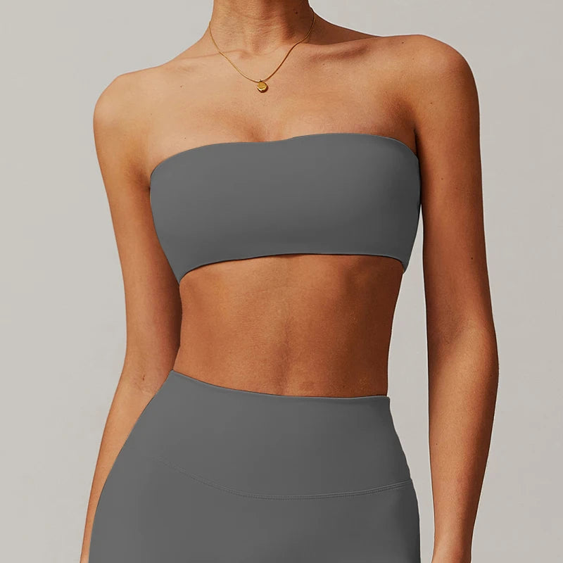 Strapless Sports Bra Gym Crop Top Women Quick-Drying Yoga Clothes Women Tube Bra Fitness Chest Wrap Underwear Workout Bra Female