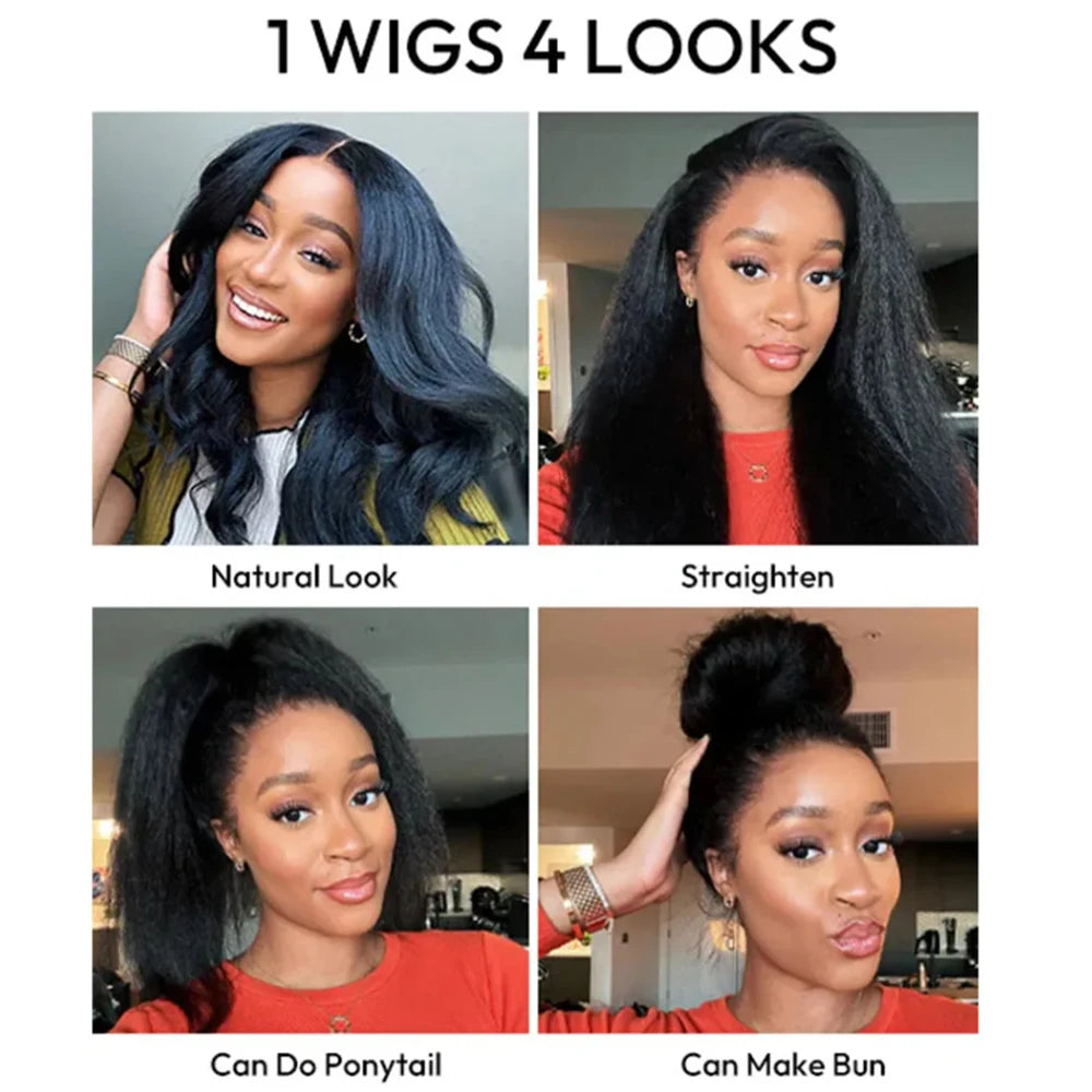 Kinky Straight And Body Wave 5x5 Transparent Lace Closure Pre Plucked Human Hair Glueless Wig Ready To Wear For Daily Use
