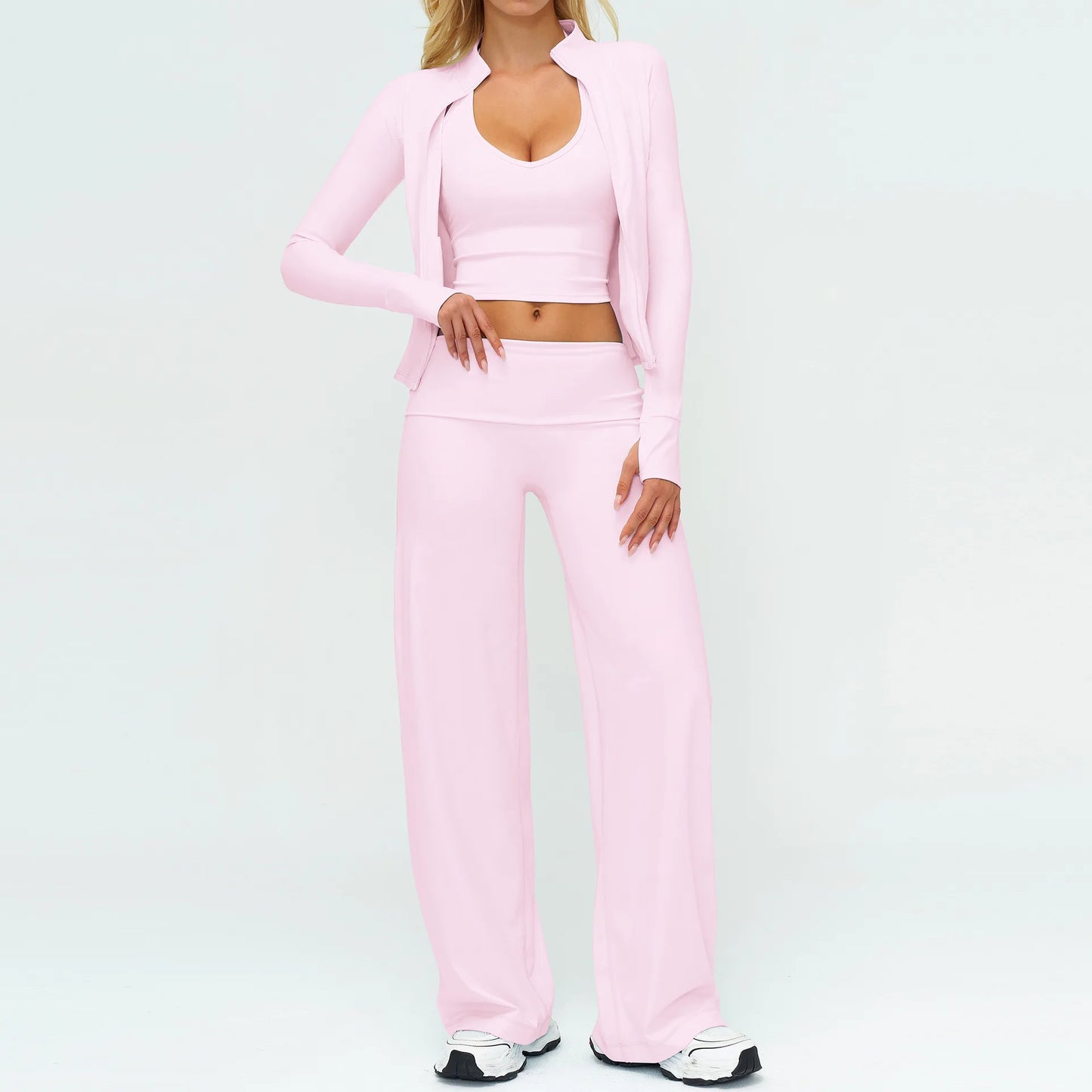 BIANHUI Women's Tracksuit Yoga Set Loose Casual Women Outdoor Sports Long Sleeve 2/3 Piece Set Sportswear Woman Gym Clothes